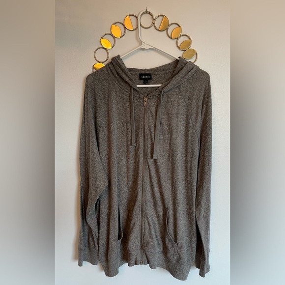 torrid Tops - SOLD- Torrid Womens  Zip Up Hoodie Size 4 Plus Size Solid Grey Design Hood Full